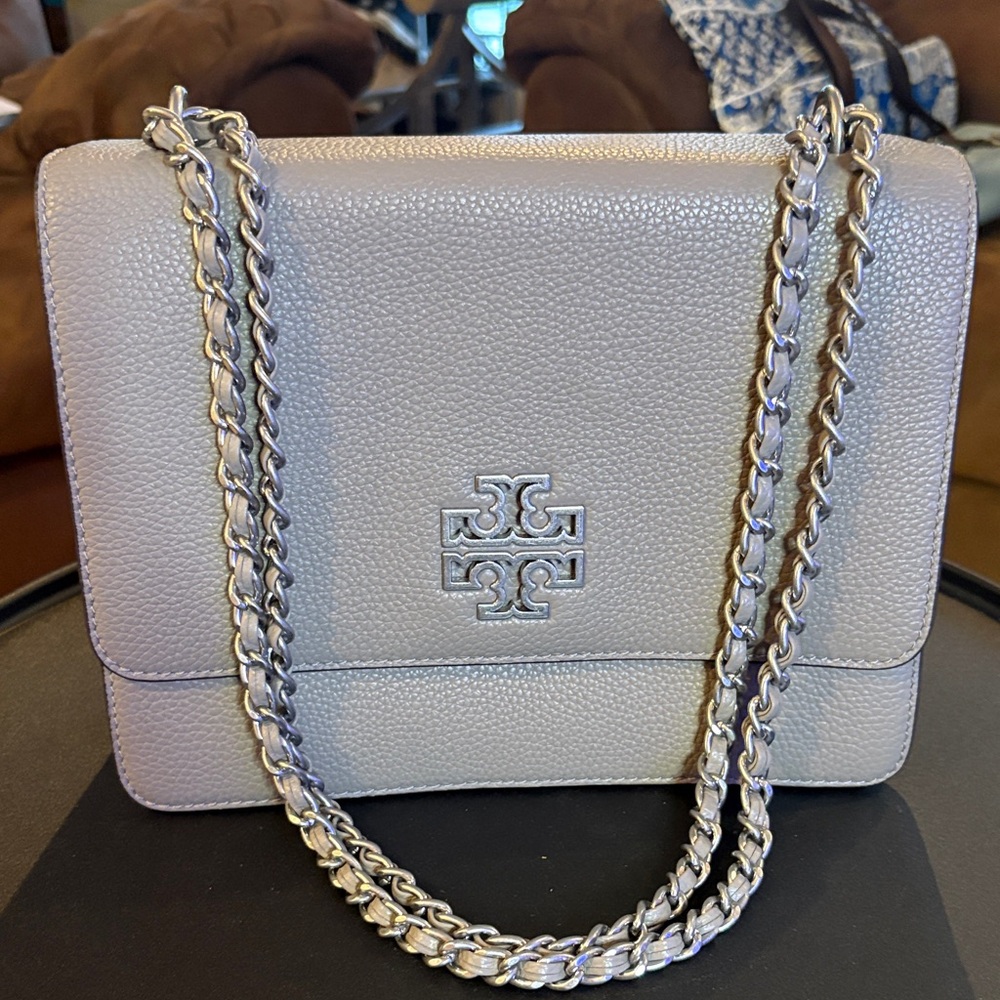 Tory Burch Taupe Leather Shoulder Bag with Chain